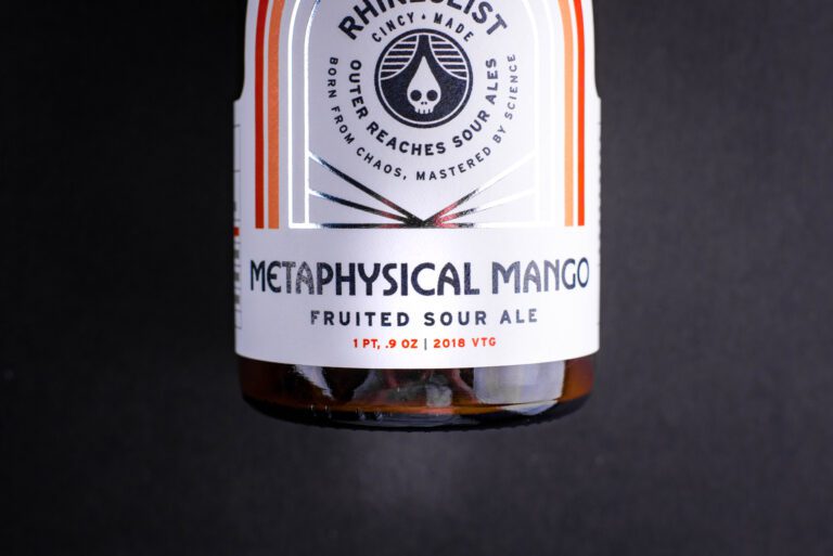 Close up of bottle of rhinegeist metaphysical mango