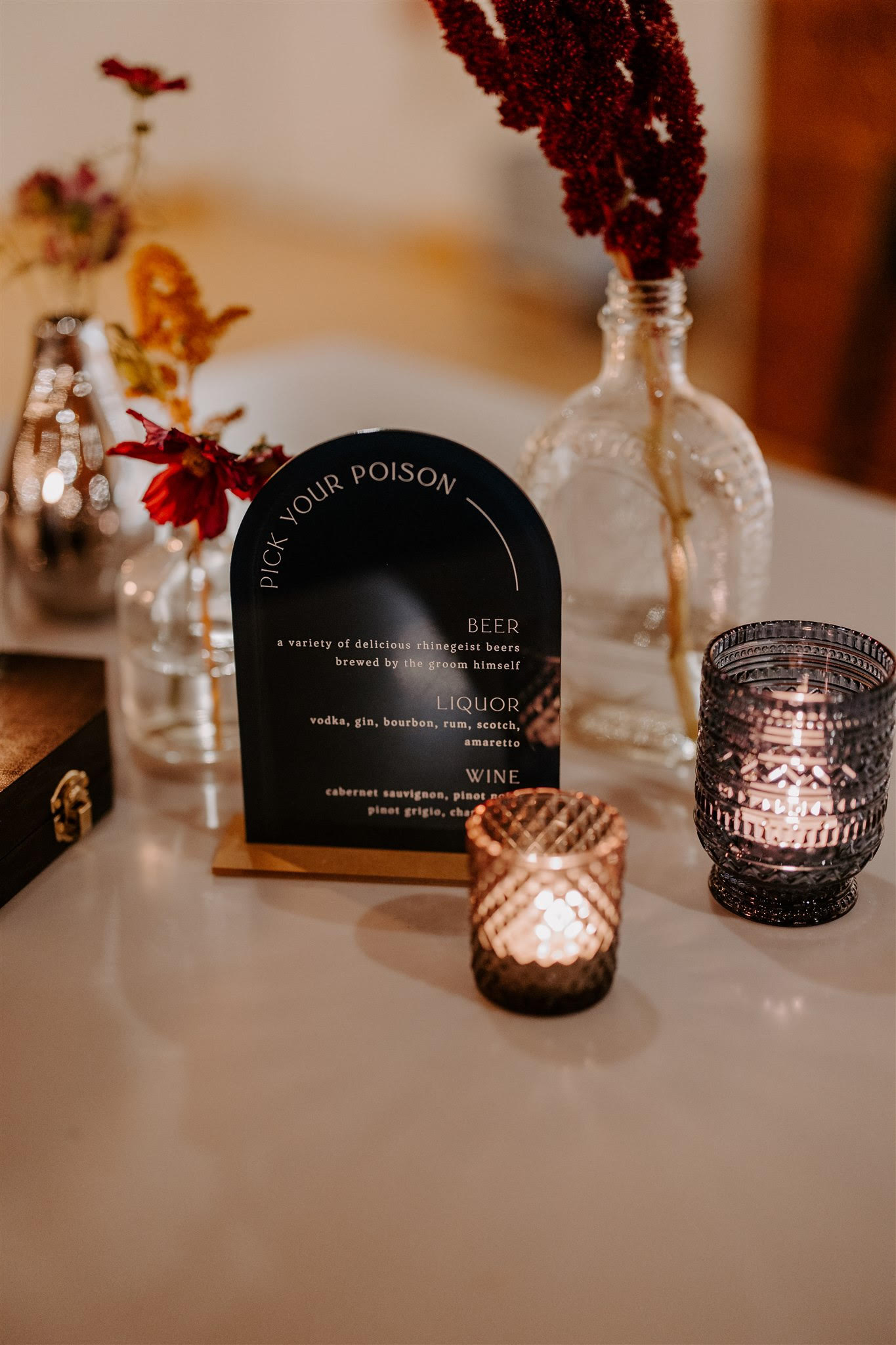 moody wedding decorations at rhinegeist brewery